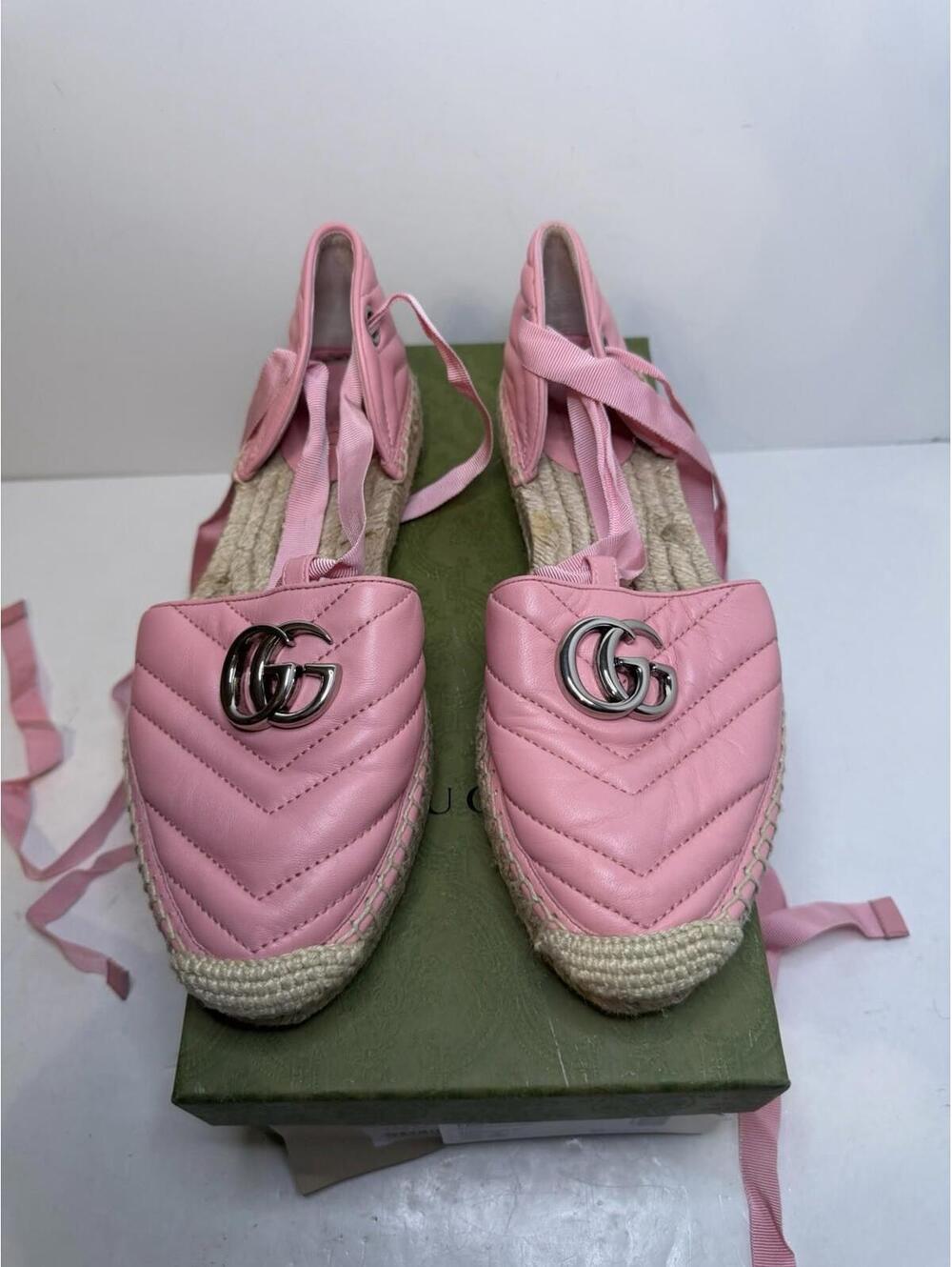 Gucci GG Marmont Pink Leather Espadrilles Women’s Sz 38 Made in Italy